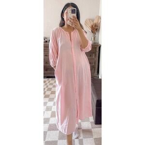 Cali By Cali Dreaming Bahama Pink Petal Button Up Cotton Puff Sleeve Shirt Dress